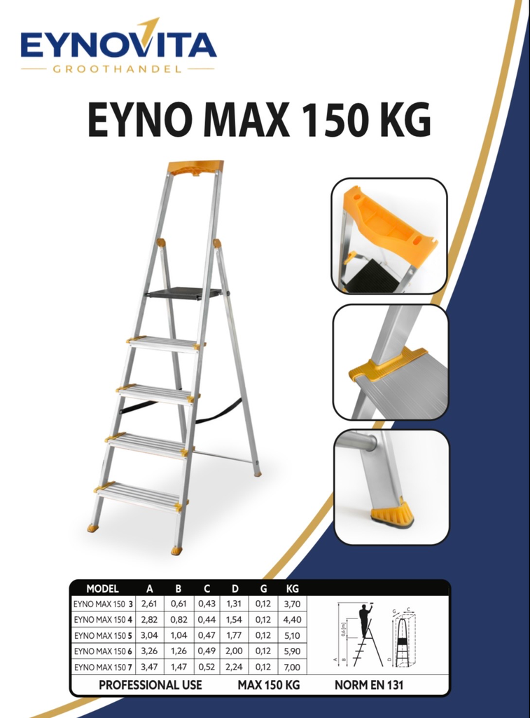 EYNO Ladder Max 150kg PRO ALU 5 treden Single-sided