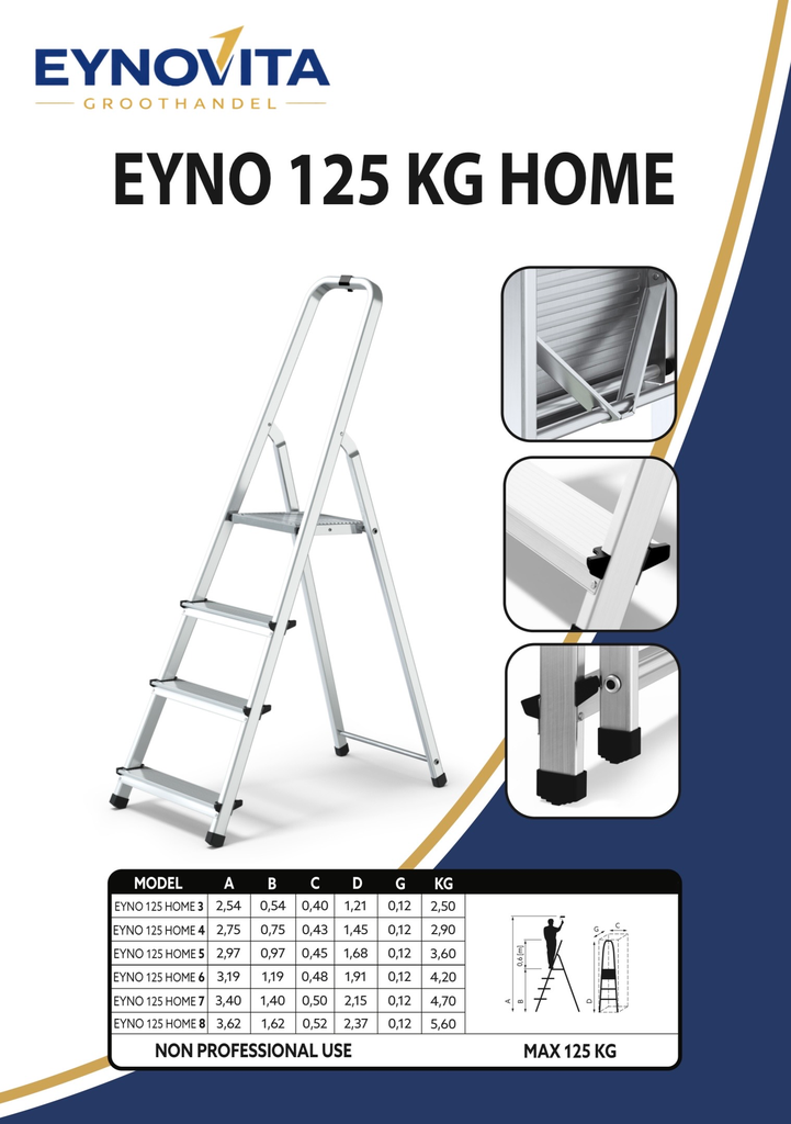 EYNO Ladder 125kg Home ALU 3 treden single-sided