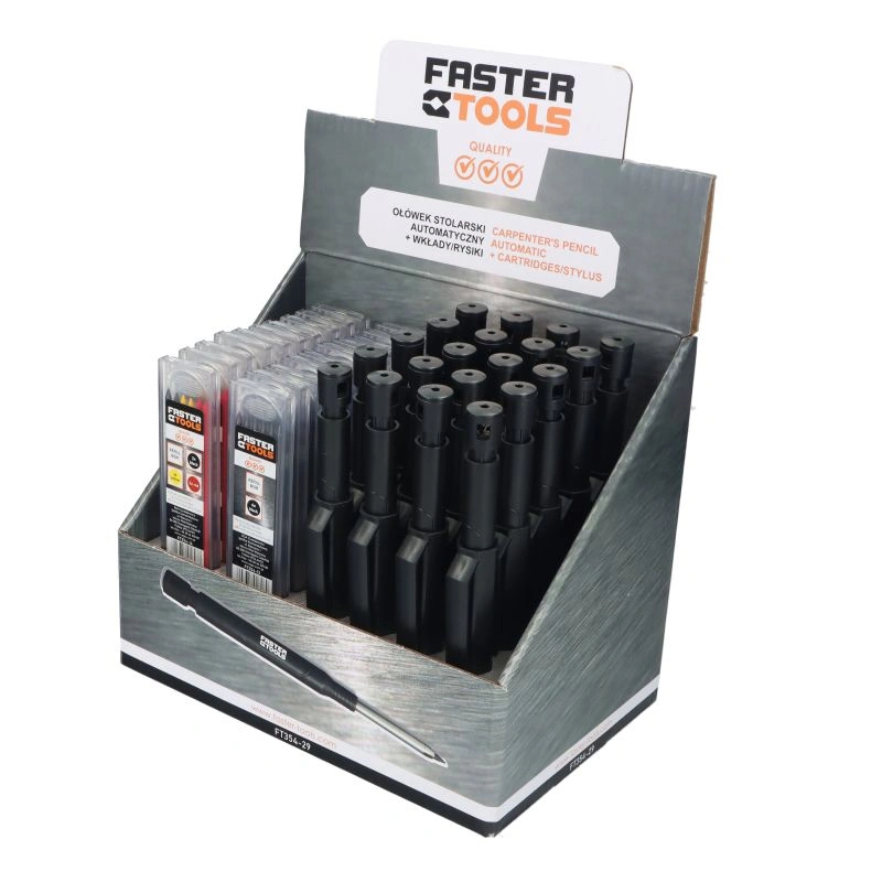 FT354-29 FASTER TOOLS mechanisch timmermanspotlood + navullingen/schrijfdoos